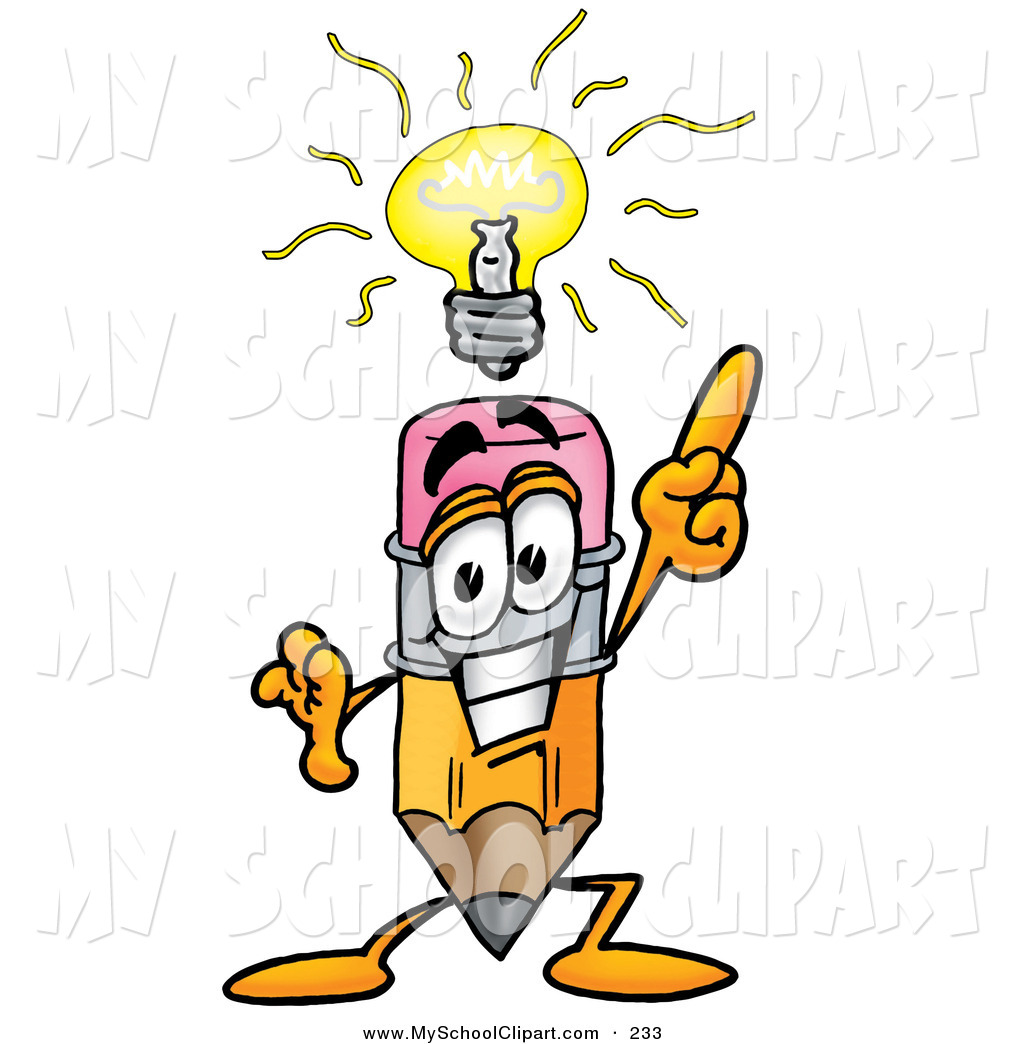 Clip Art Of A Yellow Pencil Mascot Cartoon Character With A Bright