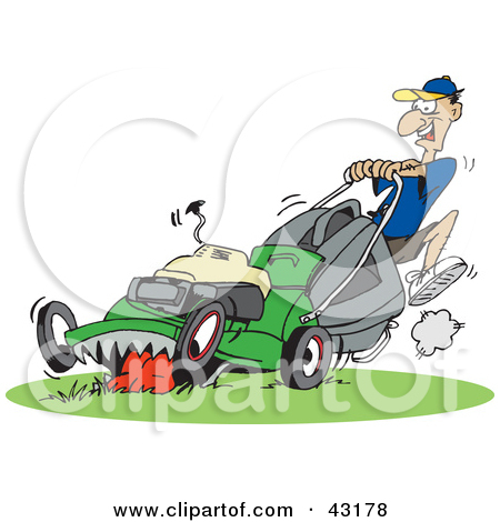 Clipart Illustration Of A Hyper Man Running And Pushing A Red Lawn