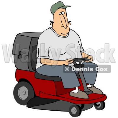 Clipart Illustration Of A White Man Operating A Red Riding Lawn Mower