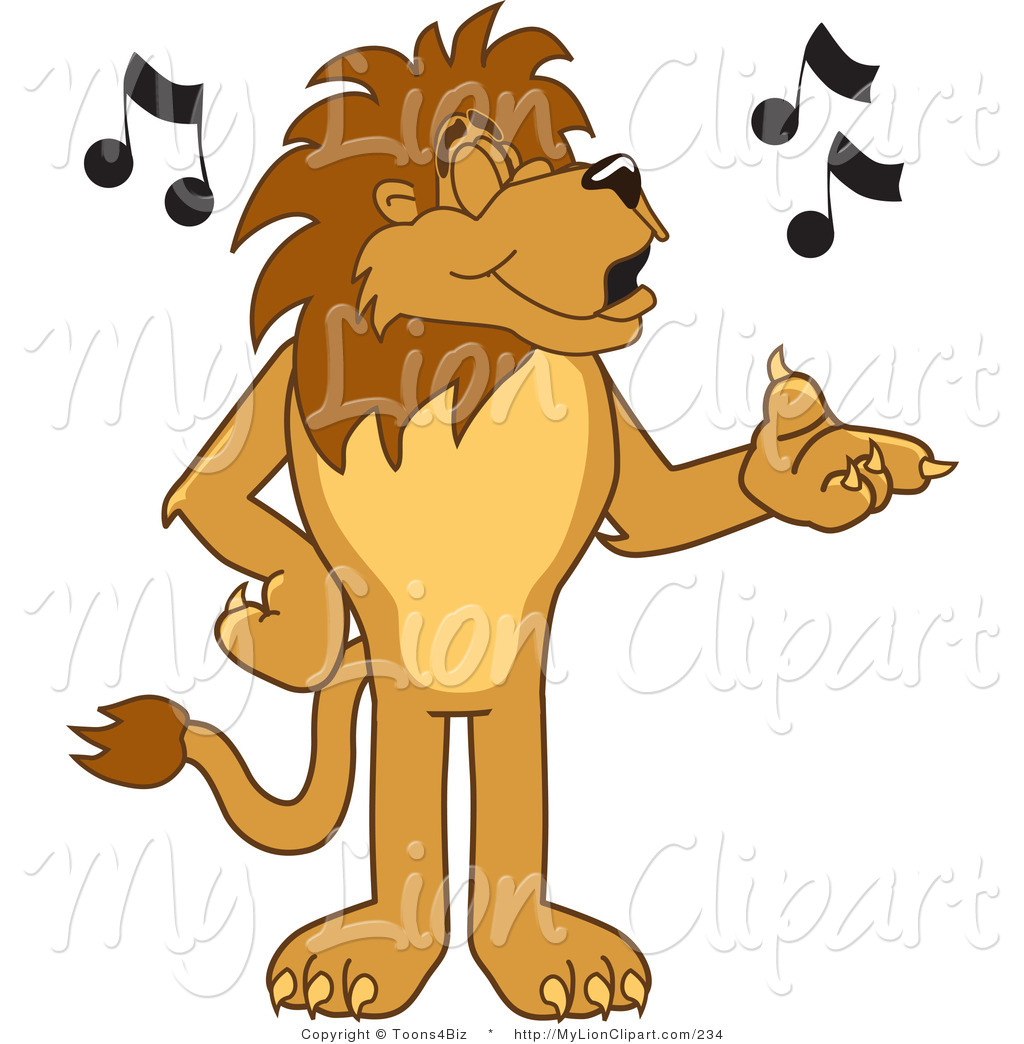 Clipart Of A Lion Character Mascot Singing Music Notes By Toons4biz