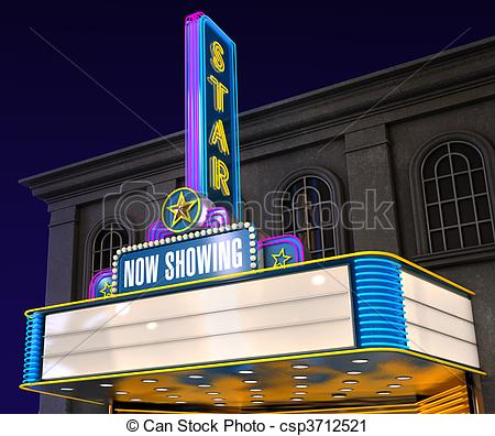 Clipart Of Movie Theatre   Exterior Night Shot Of A Retro Illuminated