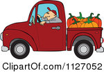     Driving A Truck With Pumpkins In The Bed Royalty Free Vector Clipart