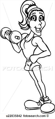 Dumbbell Female Fitness Trainer Gewicht Stripfiguren Spotprent