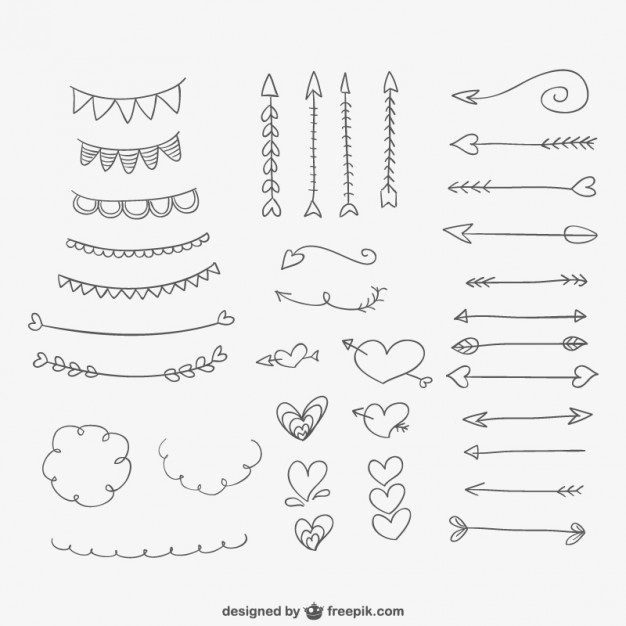 Hand Drawn Ornaments Hearts And Arrows Vector   Free Download