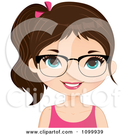 Happy Brunette Girl Wearing Glasses A Pink Tank Top And Her Hair In A