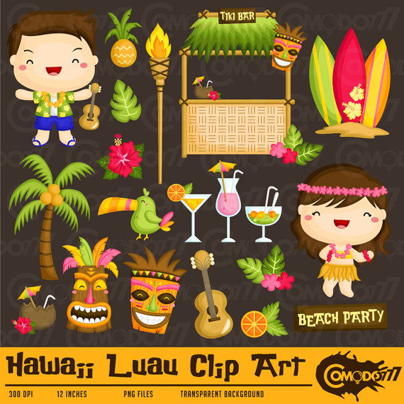Hawaii Luau Kids Clipart   Cute Tiki Beach Digital Clip Art For    