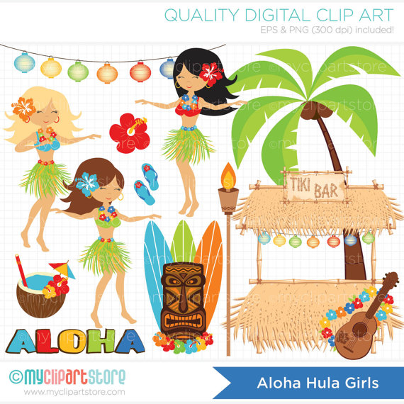 Hula Girls   Luau   Tiki Clip Art   Digital Clipart   Instant Download
