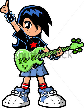 Konst   Anime Manga Flicka Goth Emo Rock Star Guitar Bass Spelaren
