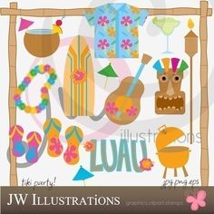Tiki Party Cute Clipart For Card Design Scrapbooking And Web Design
