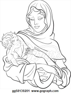 Vector Clipart   Virgin Mary Hold Baby Jesus  Vector Illustration