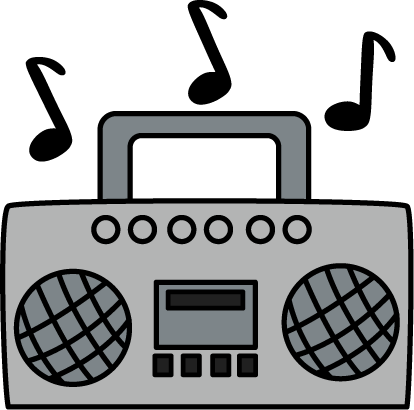 With Music Notes Clip Art Image   Gray Boombox With Black Music Notes