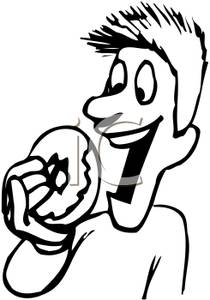 Black And White Man Eating A Donut   Royalty Free Clipart Picture