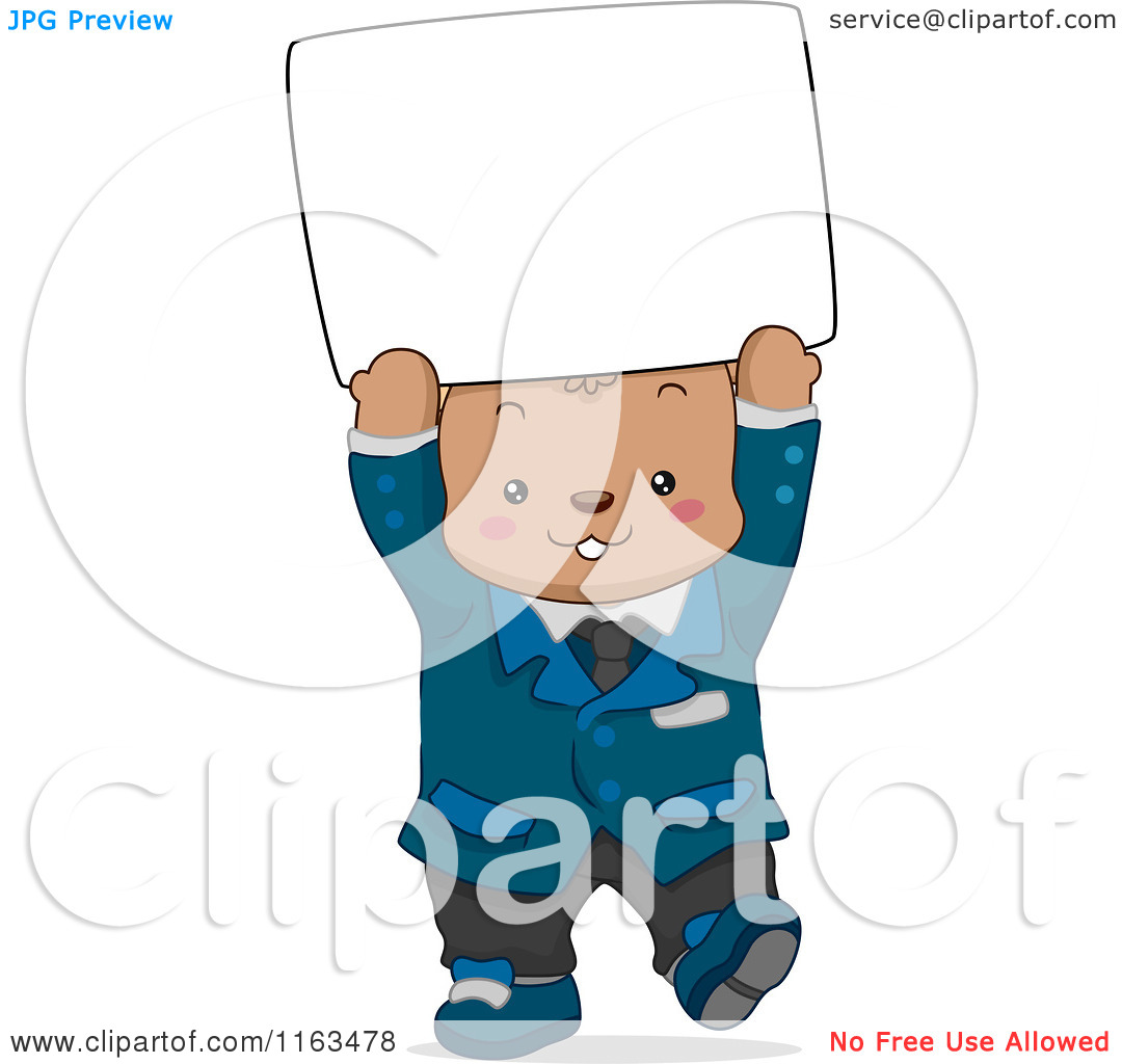 Cartoon Of A Business Bear Holding Up A Sign   Royalty Free Vector