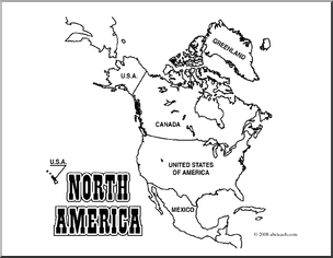 Clip Art  North America Map  Coloring Page  Labeled   Preview 1