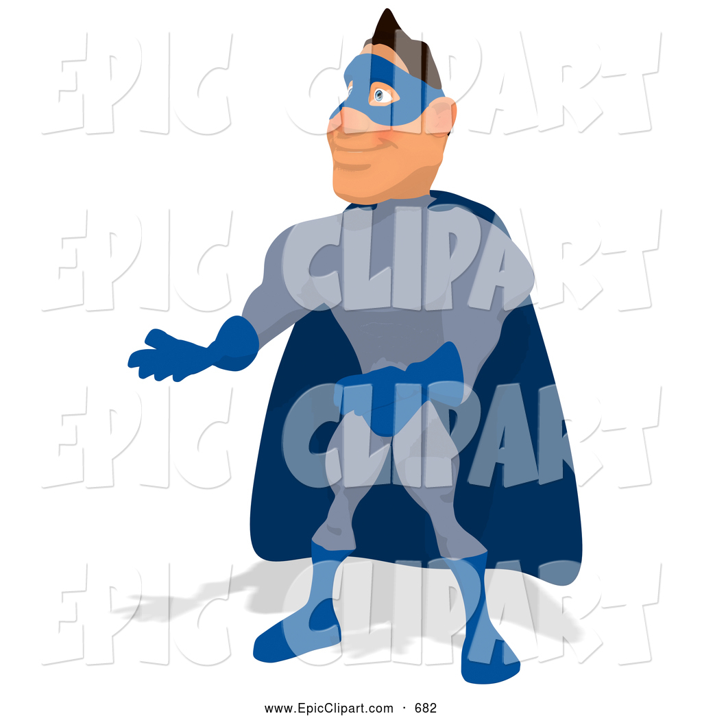 Clip Art Of A Blue Super Hero Man Presenting By Julos    682