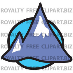 Clipart Illustration Of Two Pointy Mountain Peaks Over A Blue Circle