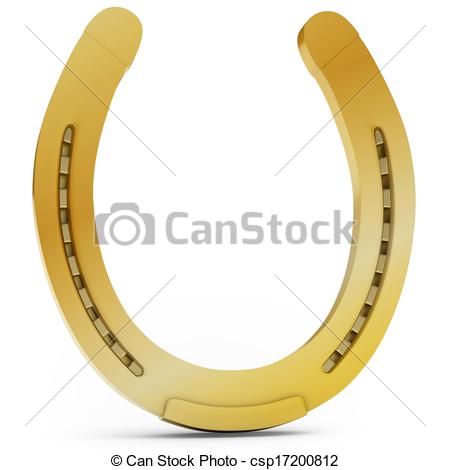 Clipart Of 3d Golden Horseshoe Lucky Symbol On White Background