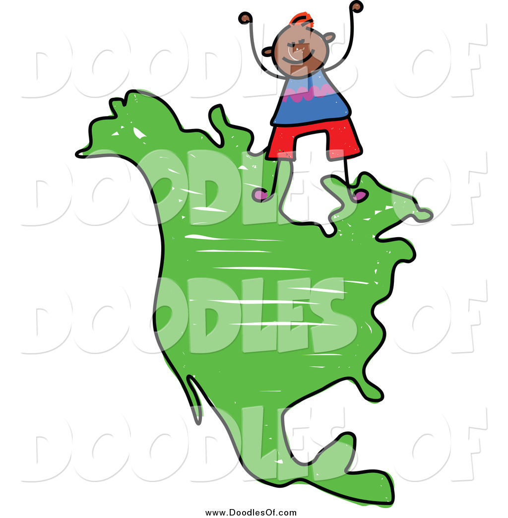 Clipart Of A Doodled Boy Standing On A Map Of North America By Prawny