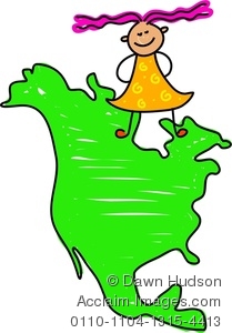 Clipart Picture Of A Girl Standing On A Map Of North America