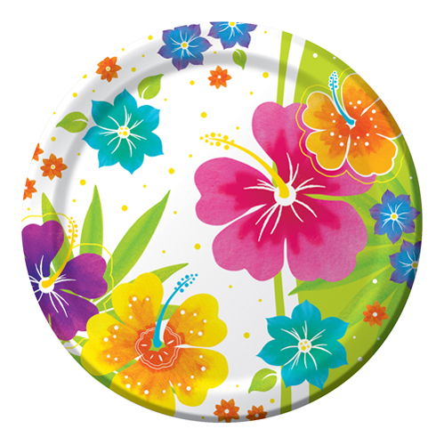 Floral Luau Paper Dessert Plates Clipart