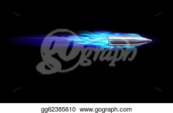 Moving Blue Fiery Gun Bullet Shot  Illustration On Black  Eps Clipart