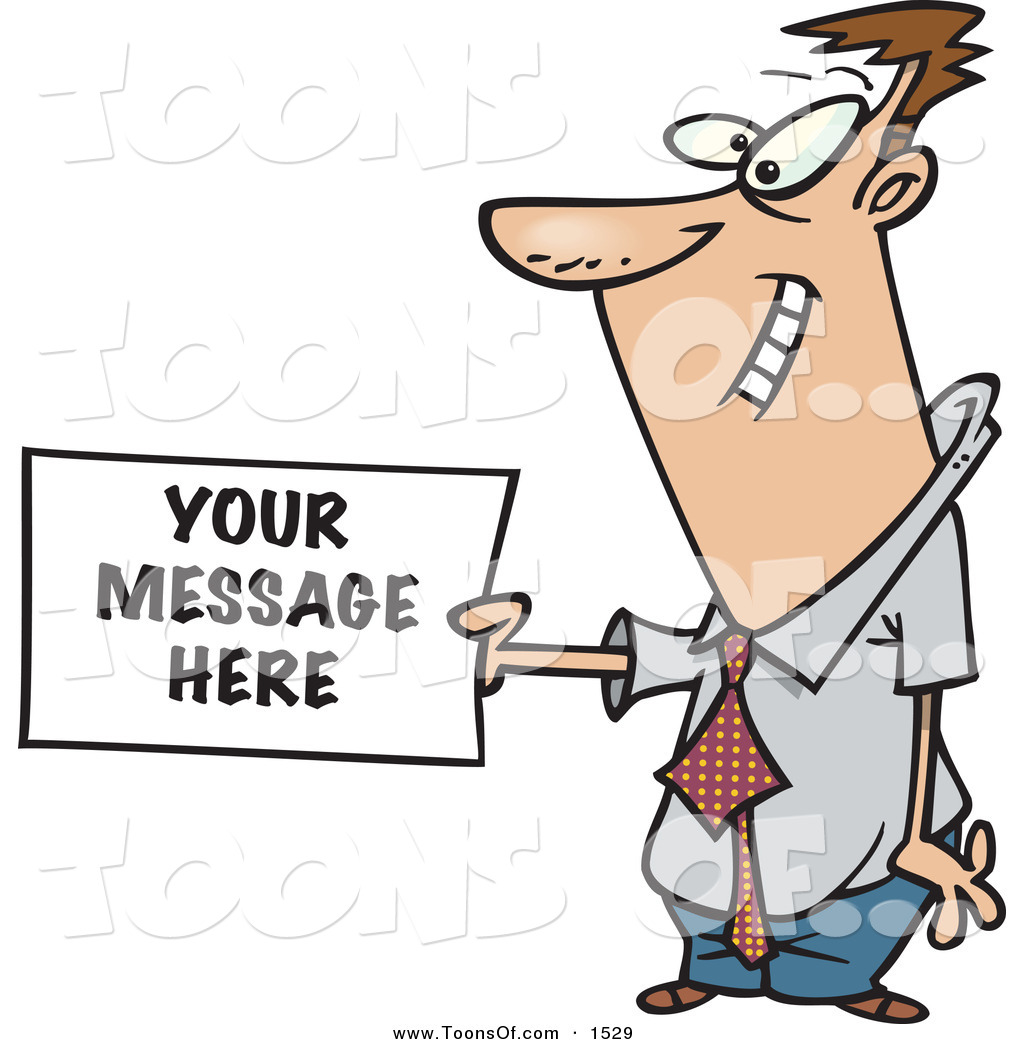 Preview  Cartoon Of A Grinning Caucasian Business Man Holding A Sign