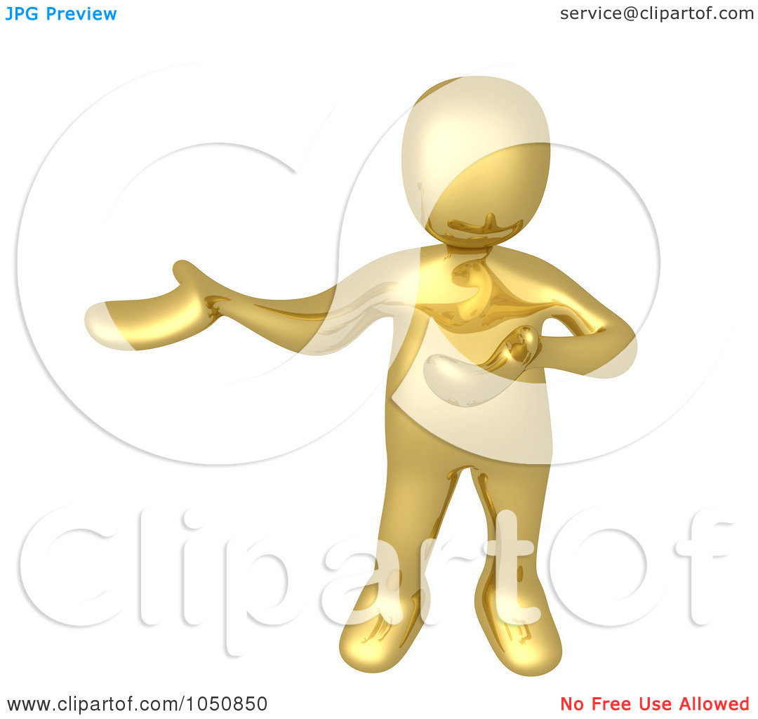 Rf  Clip Art Illustration Of A 3d Gold Man Presenting By 3pod  1050850
