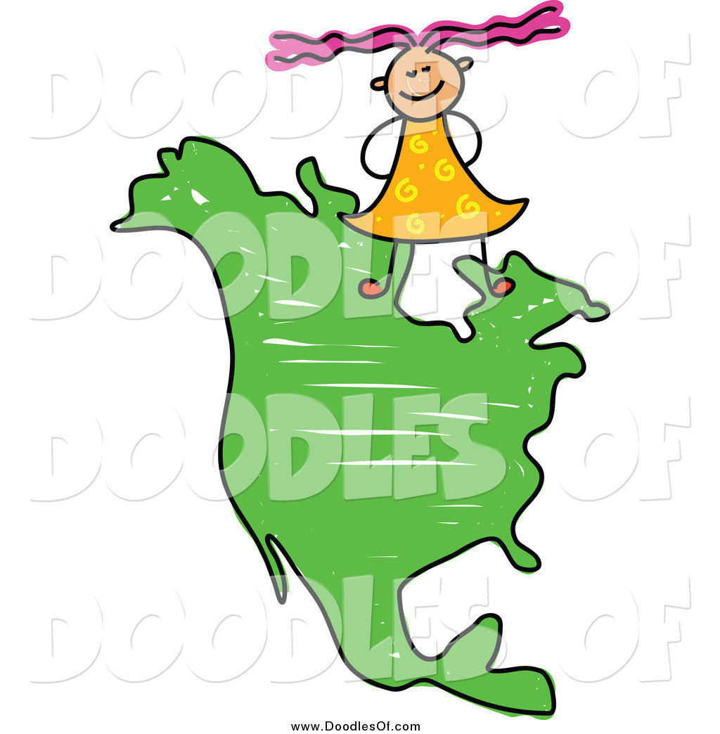       Vector Clipart Of A Doodled Girl On A North America Map By Prawny