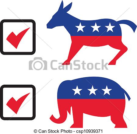 Vector   Republican Elephant Democrat Donkey Eelection Ballot   Stock