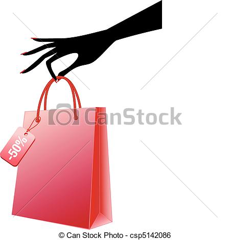 Clip Art Vector Of Hand With Red Shopping Bag Vector   Female Hand    