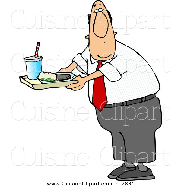 Clipart Of A Caucasian Male Teacher Carrying Food On A School Lunch    