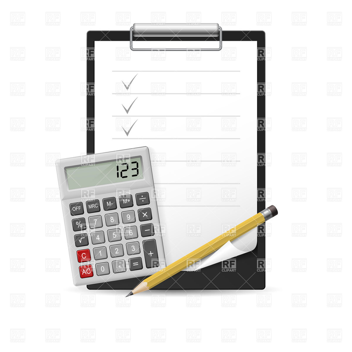 Clipboard With Checklist Pencil And Calculator Download Royalty Free