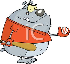 Colorful Cartoon Of A Bulldog Playing Baseball   Royalty Free Clipart