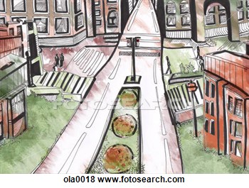 Empty Intersection And Streets In A City Ola0018   Search Eps Clip Art