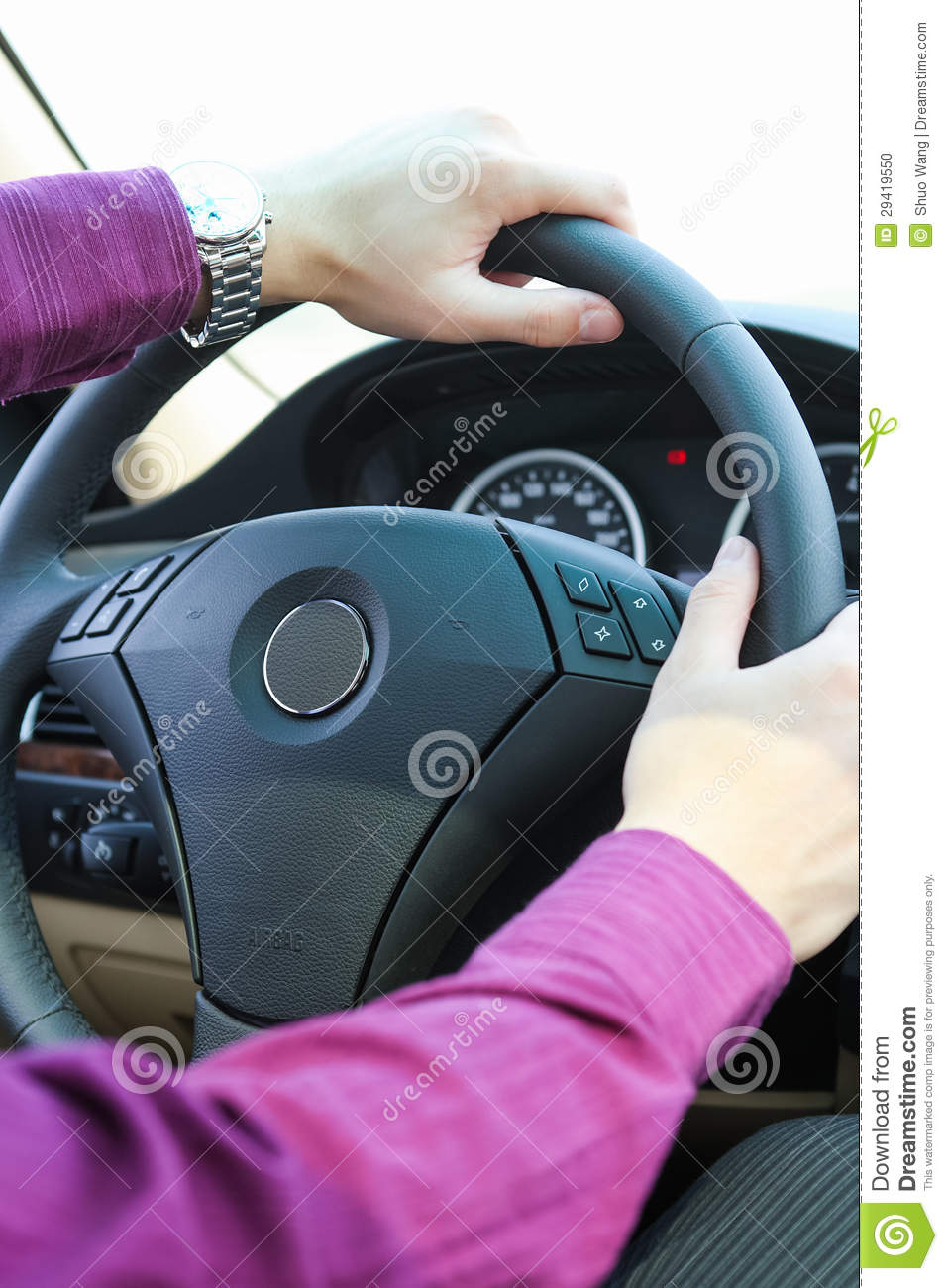Hands On Steering Wheel Stock Photo   Image  29419550