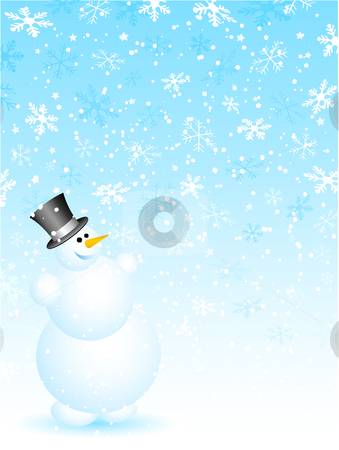 On Snowy Background Stock Vector Clipart Happy Snowman On Snowy