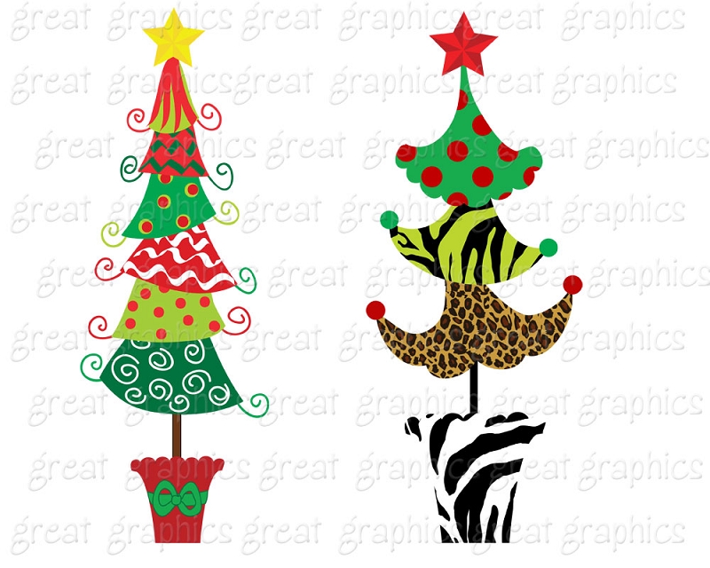 Paper Clip Art Christmas Digital Printable Christmas Tree Clip Art