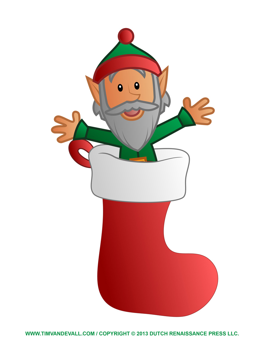 Printable Elf Clipart Coloring Pages Template   Christmas Ornaments