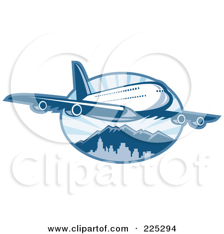 Royalty Free  Rf  Clipart Illustration Of A Blue Airplane Over