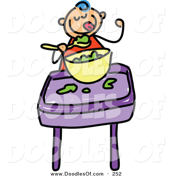 Vector Clipart Of A Childs Sketch Of A Happy Baby Boy Eating Food By