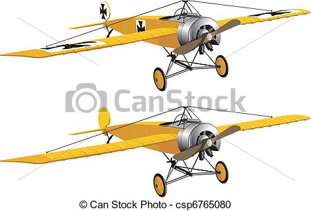 Vector Clipart Of Retro Airplane Wwi   Vector Isolated Yellow Retro