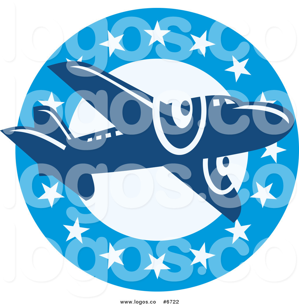 Vector Royalty Free Clipart Retro Blue Plane Over A Circle Of Stars