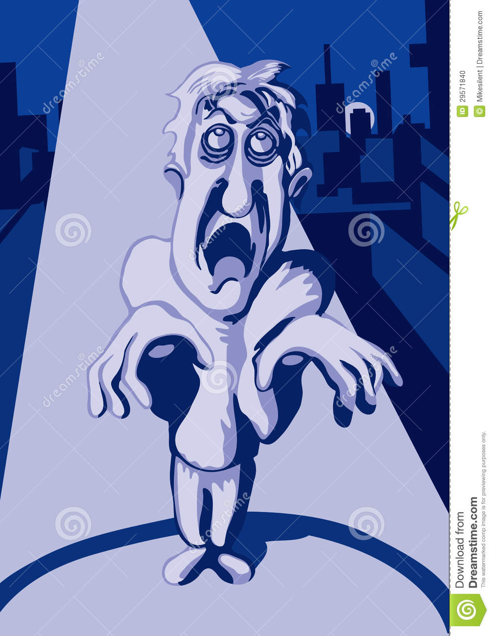 Cartoon Groaning Zombie Walking In The Night City  Vector Graphic  
