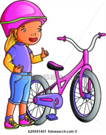 Clipart   Cartoon Cute Little Girl With Bicycle  Fotosearch   Search    