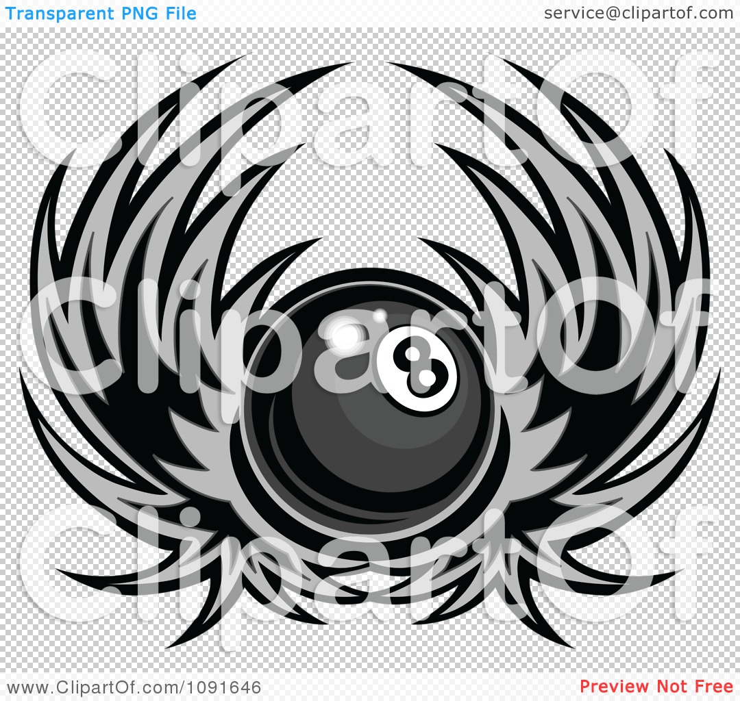 Clipart Grayscale Winged Billiards Pool Eight Ball   Royalty Free