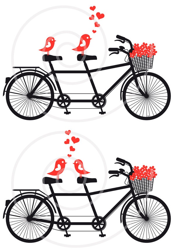 Tandem Bicycle With Cute Love Birds Wedding Invitation Engagement