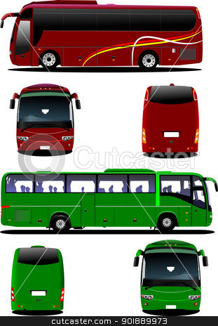 Two City Buses  Tourist Coach  Vector Illustration For Designers Stock