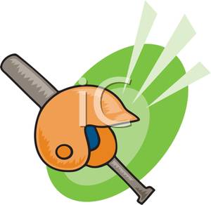 Baseball Helmet And Bat   Royalty Free Clipart Picture