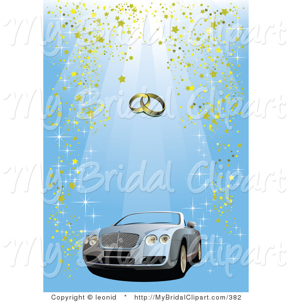Bridal Clipart Of A Blue Convertible Car On A Blue Confetti Background