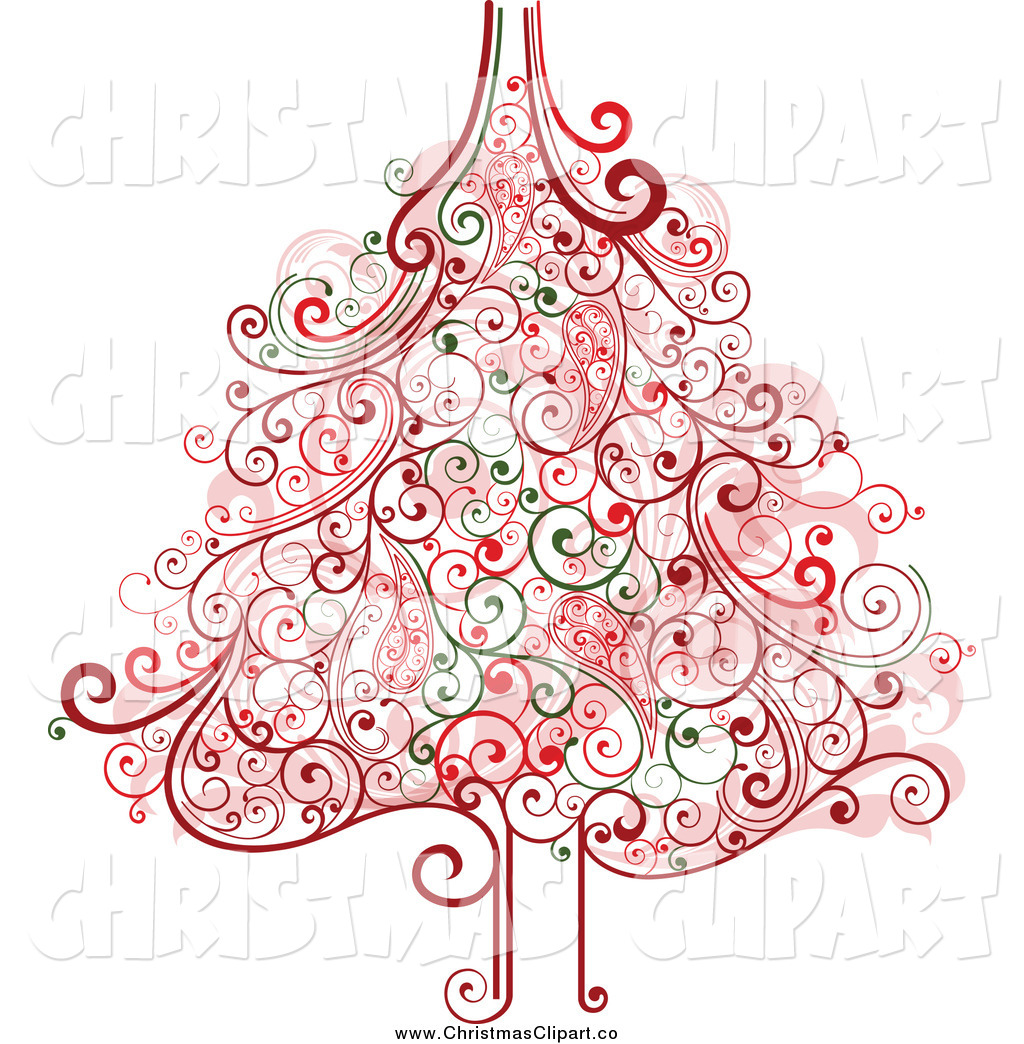 Clipart Vector Of A Red And Green Swirl Christmas Tree By Onfocusmedia
